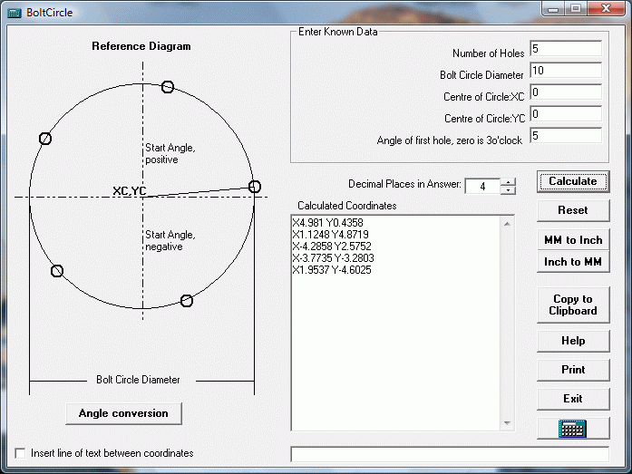 Bolt circle calculations with EditCNC