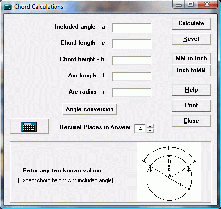 Chord calculations with the EditCNC calculator