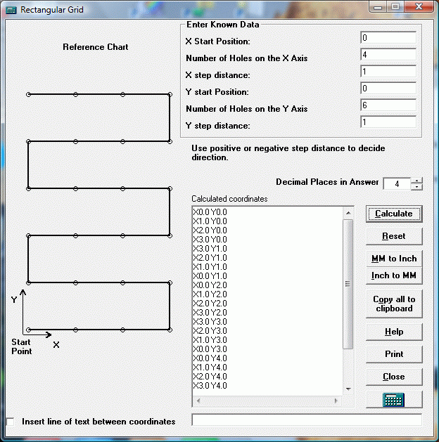 Grid pattern calculations with EditCNC