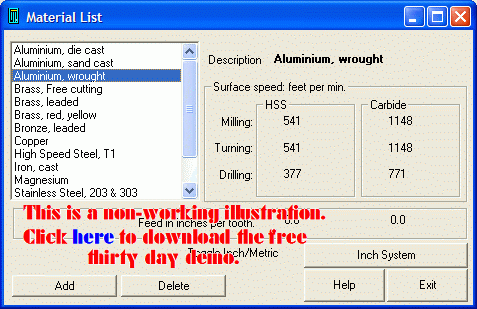 Materials list panel