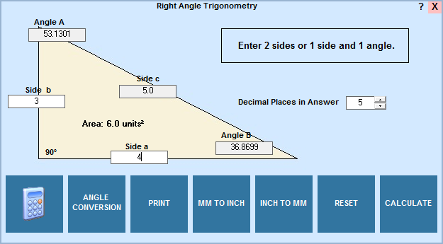 Right angle trig calculator