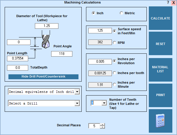 Free speed and feed calculator