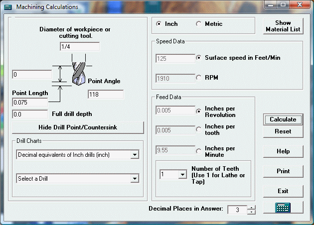 Speed and feed calculator