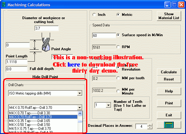 machinist s calculator machine shop math calculator tap speeds and feeds chart