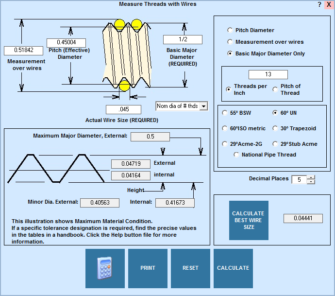 Measure threads with three wires