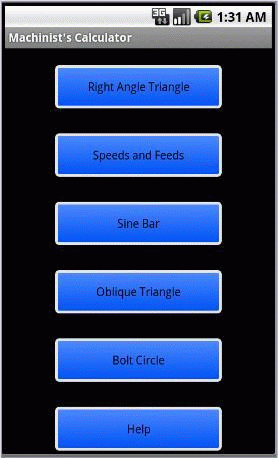 Android Machinist's Caclulator launch page