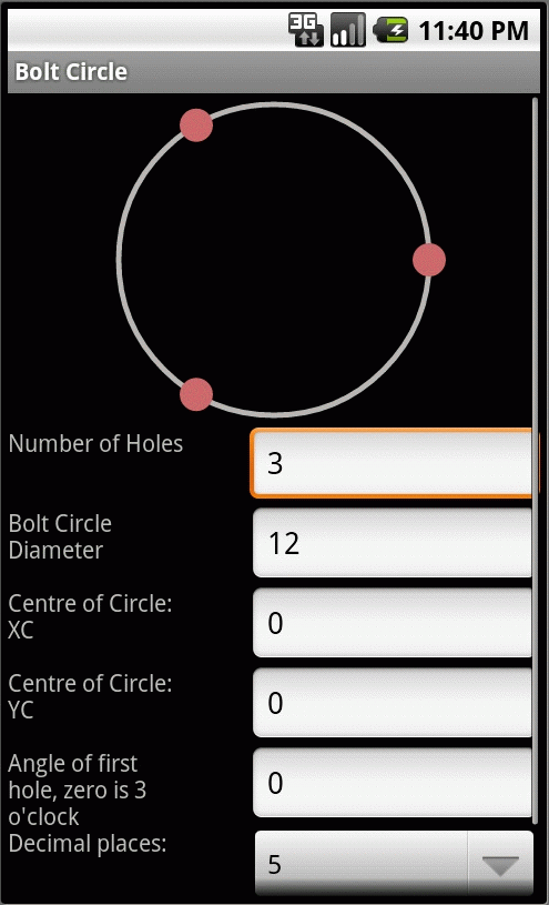 Bolt Circle calculations for Android OS mobile devices.