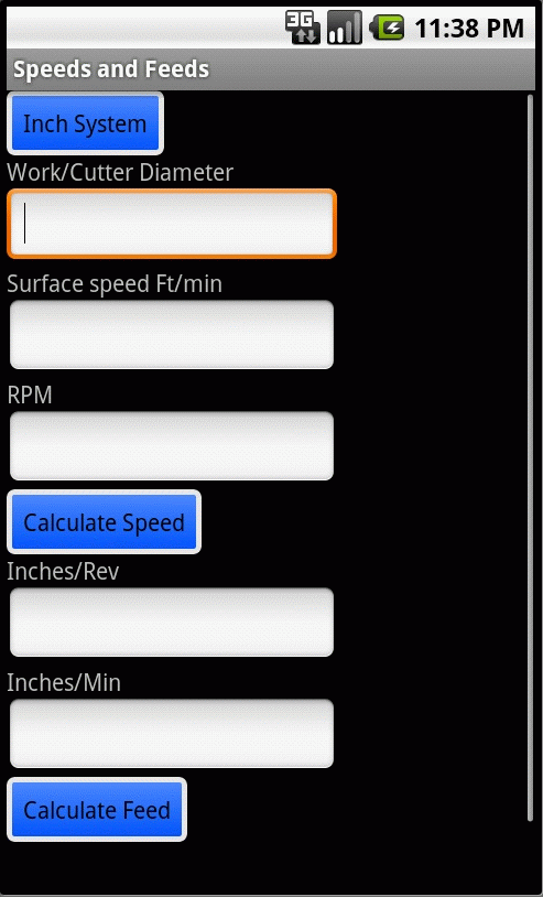 Speeds and feeds calculations for Android OS mobile devices.